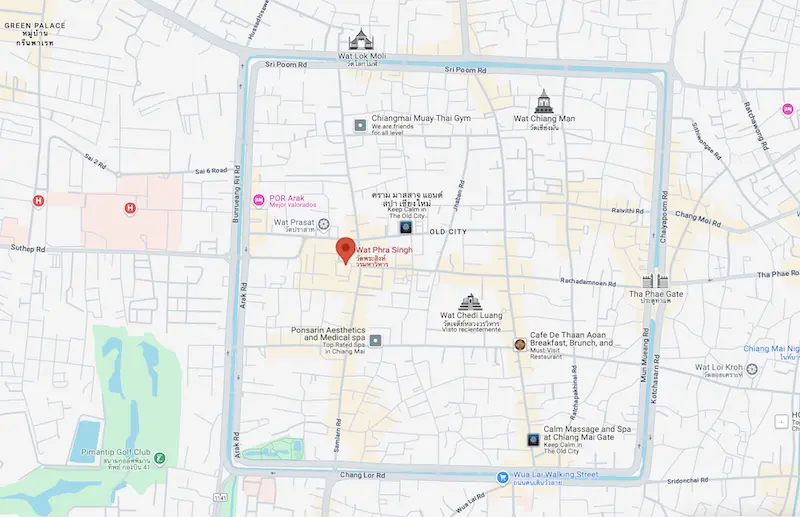 Informações da visita ao Wat Phra Singh - mapa Informações da visita ao Wat Phra Singh - mapa